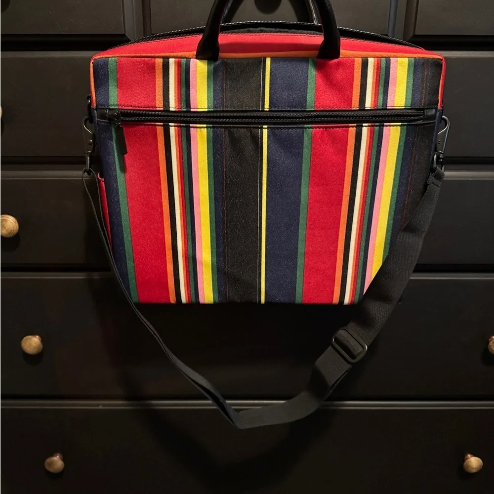 VTG Y2K Padded Cotton Striped Stiff Laptop Bag Side Pocket Colorful NWOT RARE - Picture 5 of 9